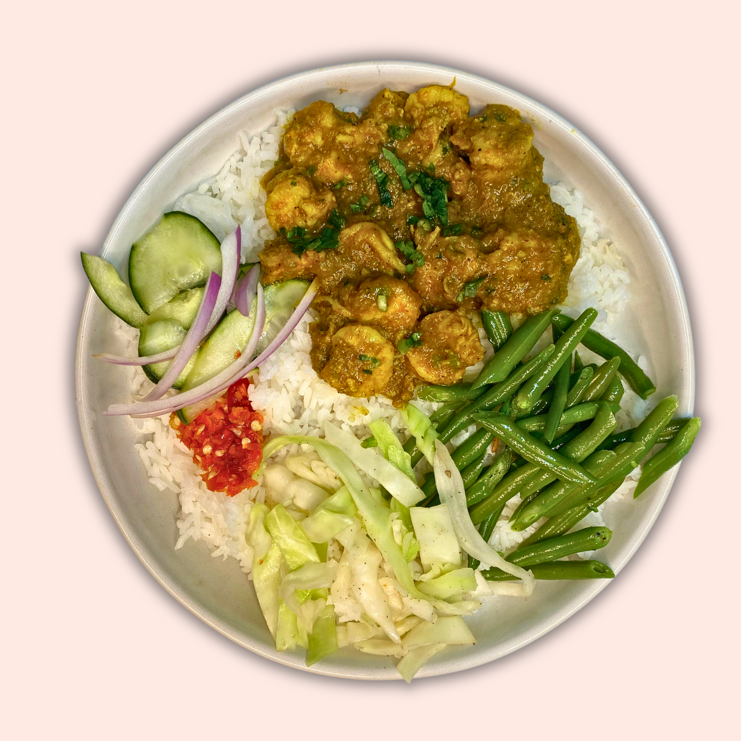 White rice curry shrimps